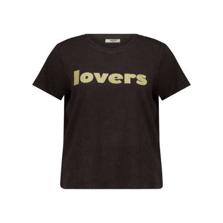 T-shirt en coton noir imprimé à paillettes avec un col rond