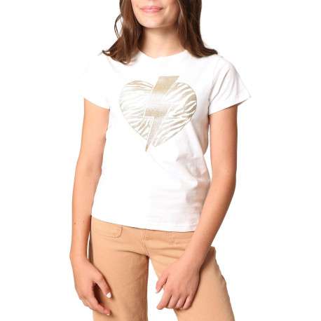 T-shirt en coton blanc imprimé à paillettes avec un col rond