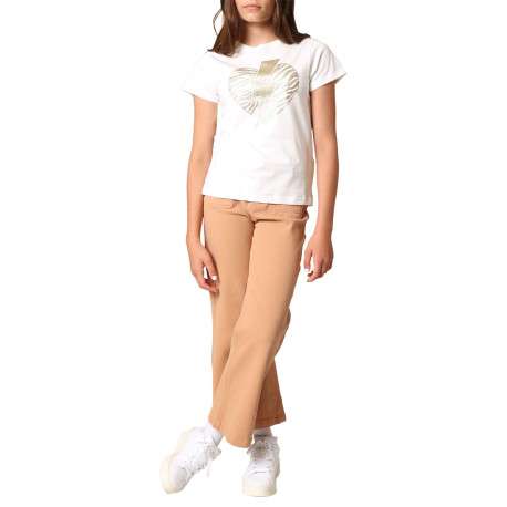 T-shirt en coton blanc imprimé à paillettes avec un col rond - Image 4
