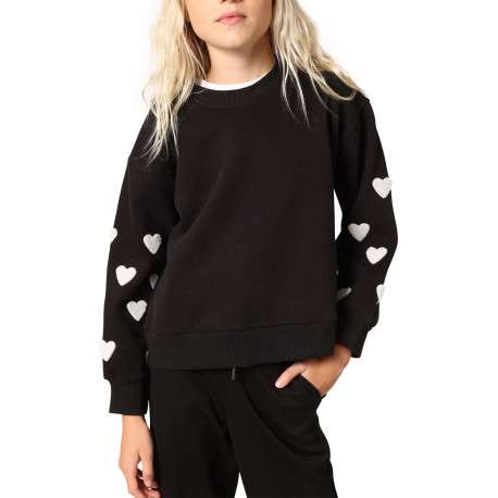 Sweat en coton mélangé noir orné de coeurs blancs en relief