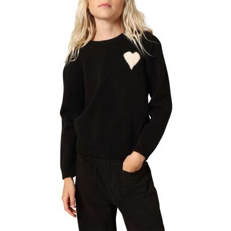 Pull noir en maille tricotée avec un col rond et des manches longues
