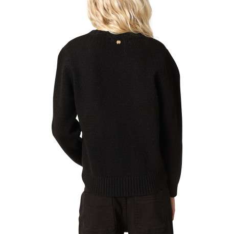 Pull noir en maille tricotée avec un col rond et des manches longues - Image 2