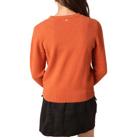 Pull orange en maille tricotée avec un col rond et des manches longues - Image 2
