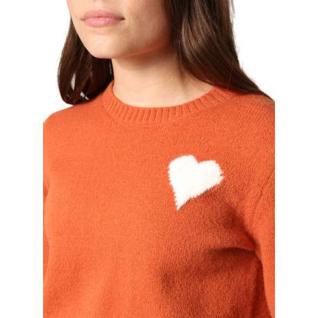 Pull orange en maille tricotée avec un col rond et des manches longues - Image 3