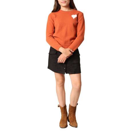 Pull orange en maille tricotée avec un col rond et des manches longues - Image 4