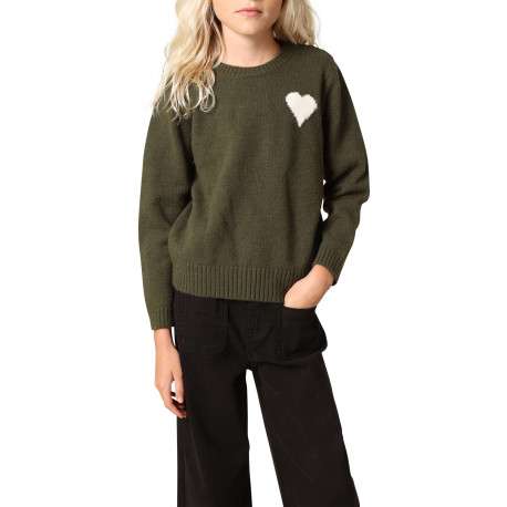 Pull kaki en maille tricotée avec un col rond et des manches longues