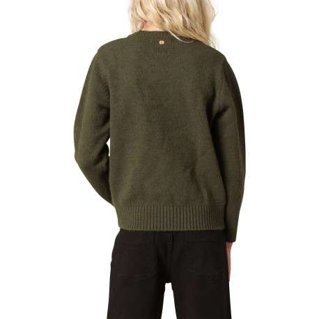 Pull kaki en maille tricotée avec un col rond et des manches longues - Image 2