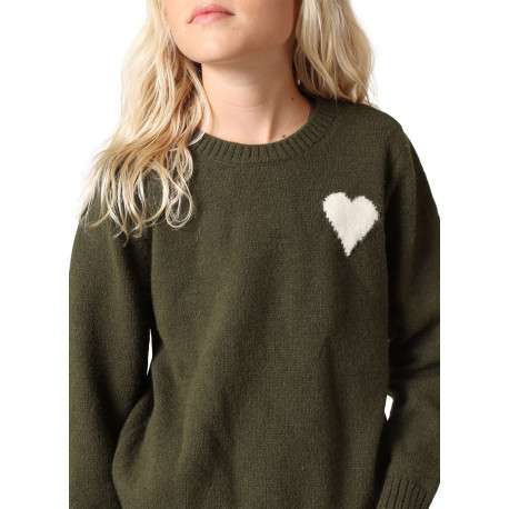 Pull kaki en maille tricotée avec un col rond et des manches longues - Image 3