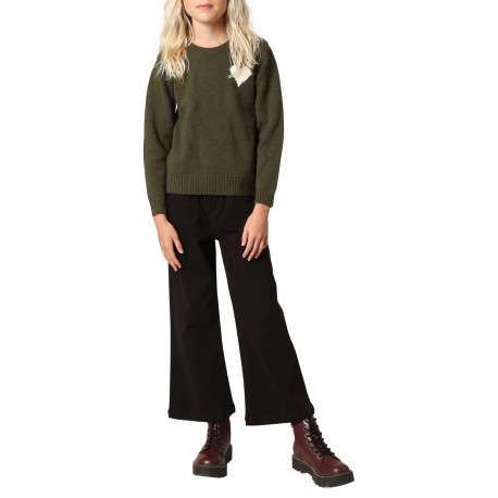 Pull kaki en maille tricotée avec un col rond et des manches longues - Image 4