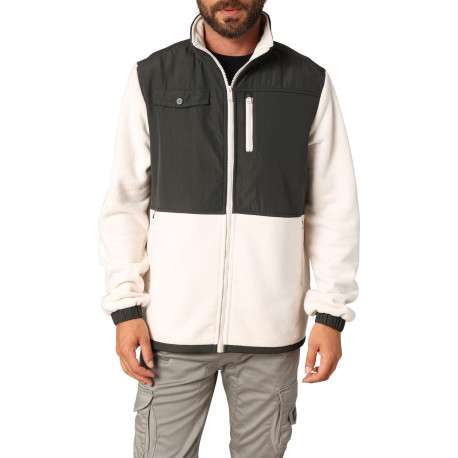 Blouson bi-matière écru et anthracite pourvu de poches plaquées