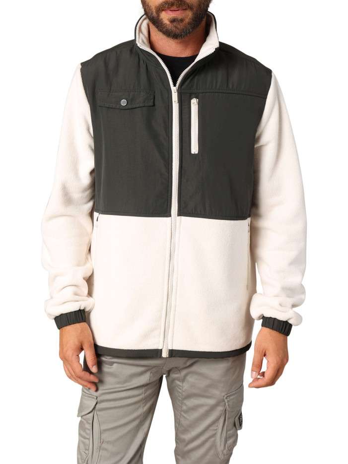 Blouson bi-matière écru et...