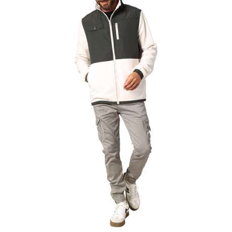 Blouson bi-matière écru et anthracite pourvu de poches plaquées - Image 4