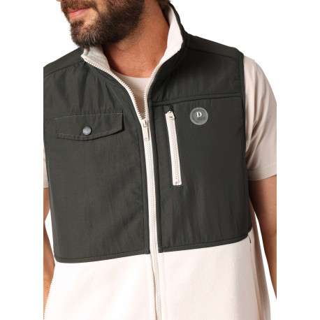Sweat sans manches bi-matière écru et anthracite pourvu de poches plaquées - Image 3