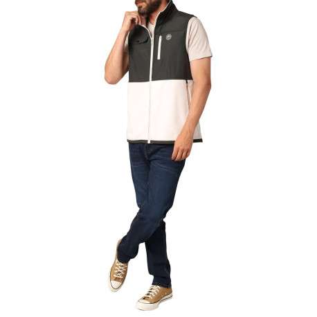 Sweat sans manches bi-matière écru et anthracite pourvu de poches plaquées - Image 4