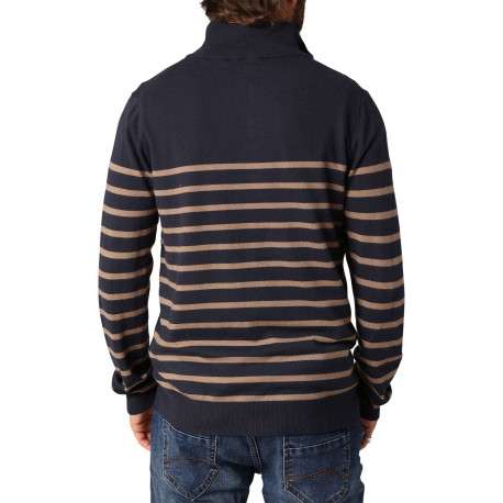 Pull marine orné d'un motif à rayures avec un col camionneur zippé - Image 2