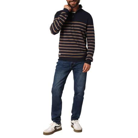 Pull marine orné d'un motif à rayures avec un col camionneur zippé - Image 4