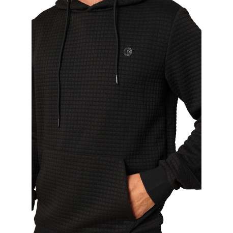Sweat noir avec un motif quadrillage en relief et un col à capuche - Image 3
