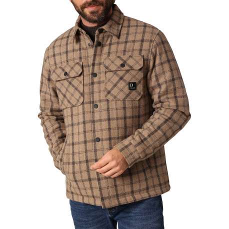 Surchemise taupe motif écossais avec un col à rabats et des manches longues