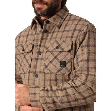 Surchemise taupe motif écossais avec un col à rabats et des manches longues - Image 3