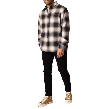 Chemise en coton noire coupe droite avec un motif à carreaux - Image 4