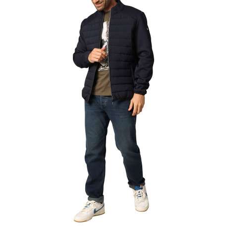 Blouson marine avec un col montant zippé et logo de la marque sur une manche - Image 4
