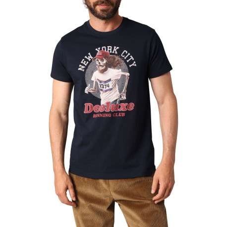 T-shirt en coton marine avec un col rond et des manches courtes