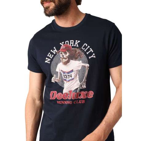 T-shirt en coton marine avec un col rond et des manches courtes - Image 3