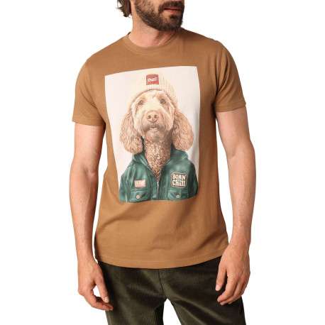 T-shirt en coton camel avec un col rond et des manches courtes
