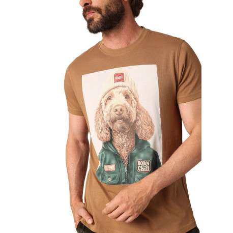 T-shirt en coton camel avec un col rond et des manches courtes - Image 3