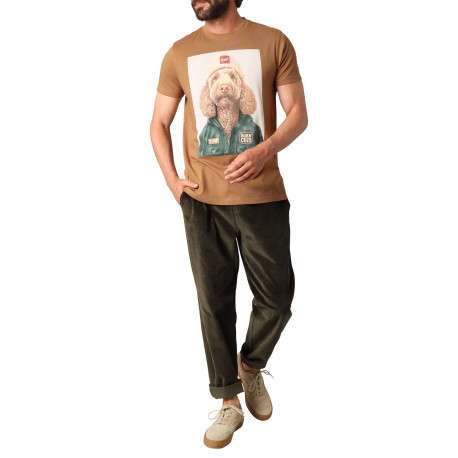 T-shirt en coton camel avec un col rond et des manches courtes - Image 4