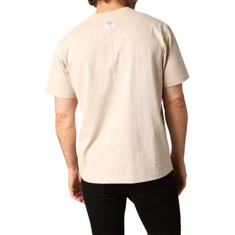 T-shirt en coton beige uni avec un col rond et des manches courtes - Image 2