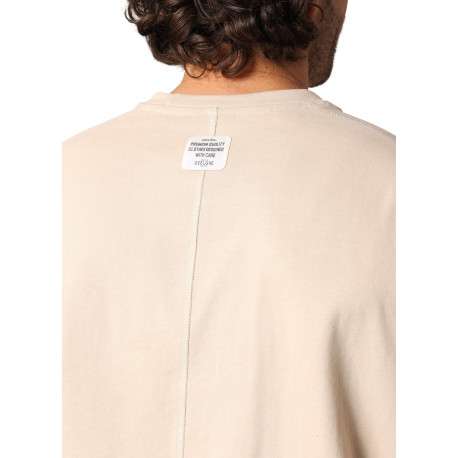 T-shirt en coton beige uni avec un col rond et des manches courtes - Image 3