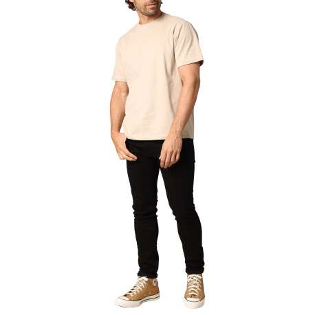 T-shirt en coton beige uni avec un col rond et des manches courtes - Image 4