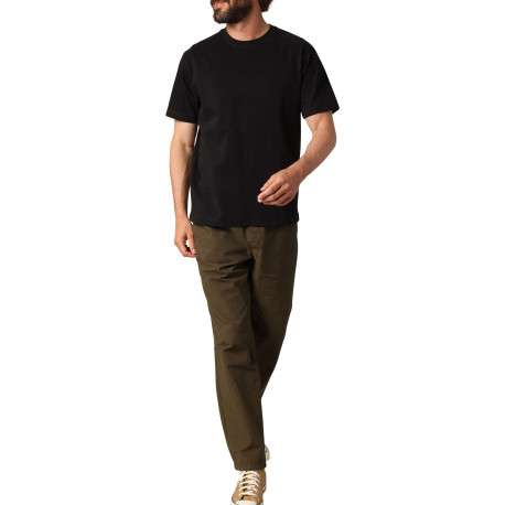 T-shirt en coton noir uni avec un col rond et des manches courtes - Image 4