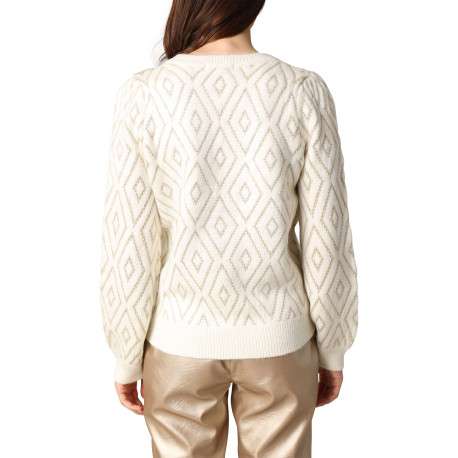 Pull écru en maille tricotée avec un col rond et des manches longues - Image 2