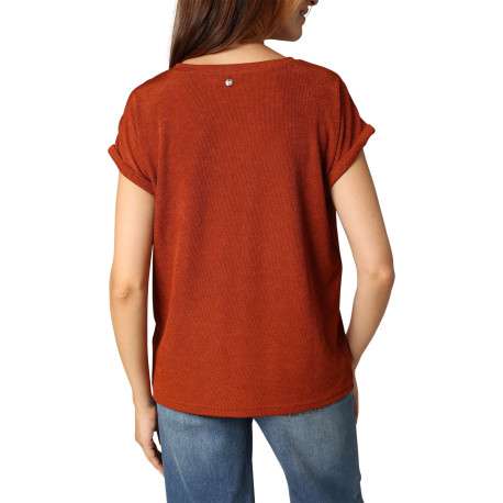 T-shirt rouille finement côtelé avec un col v et des manches courtes - Image 2