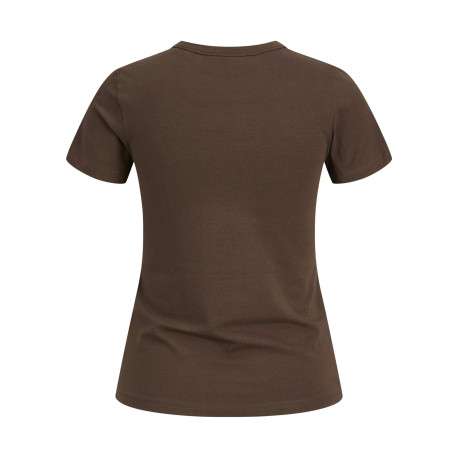 T-shirt en coton biologique marron uni à coupe droite et col rond en bord-côte - Image 2