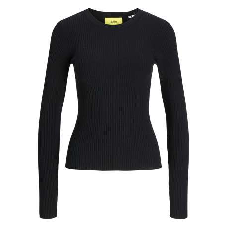 Pull noir côtelé avec une coupe près du corps et un col rond