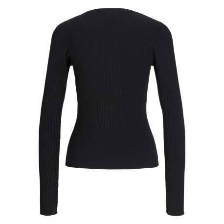 Pull noir côtelé avec une coupe près du corps et un col rond - Image 2