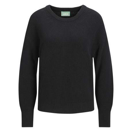 Pull en coton noir uni en maille tricotée à coupe droite et col rond