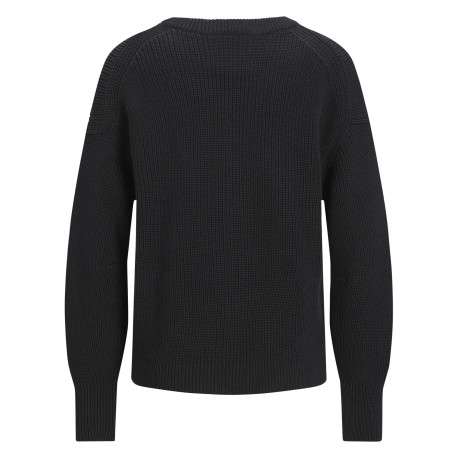 Pull en coton noir uni en maille tricotée à coupe droite et col rond - Image 2
