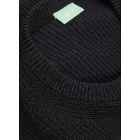 Pull en coton noir uni en maille tricotée à coupe droite et col rond - Image 3
