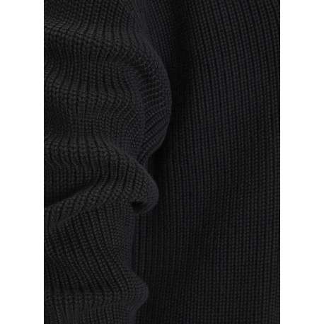 Pull en coton noir uni en maille tricotée à coupe droite et col rond - Image 4