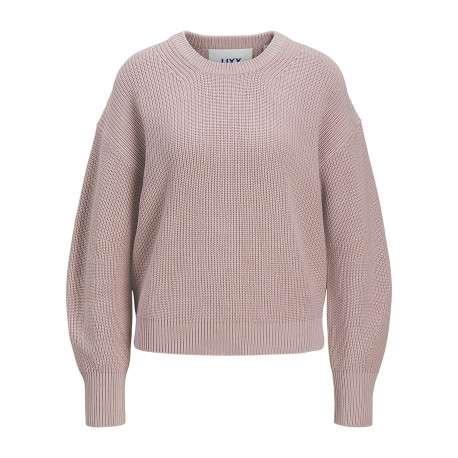 Pull en coton rose uni en maille tricotée à coupe droite et col rond