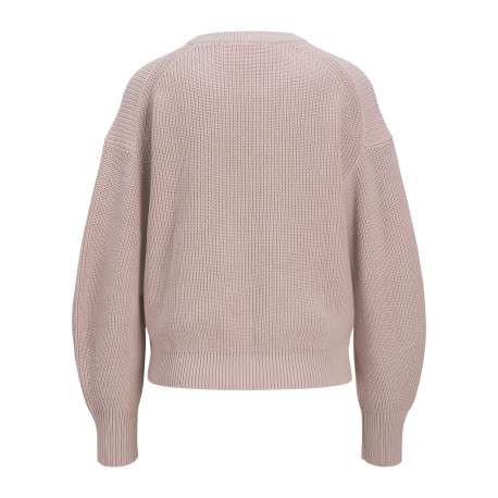 Pull en coton rose uni en maille tricotée à coupe droite et col rond - Image 2