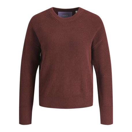 Pull en coton bordeaux uni en maille tricotée à coupe droite et col rond
