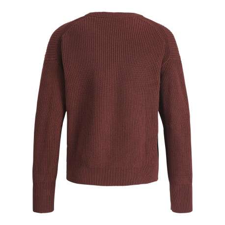 Pull en coton bordeaux uni en maille tricotée à coupe droite et col rond - Image 2