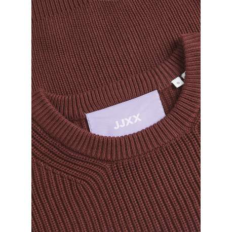 Pull en coton bordeaux uni en maille tricotée à coupe droite et col rond - Image 3