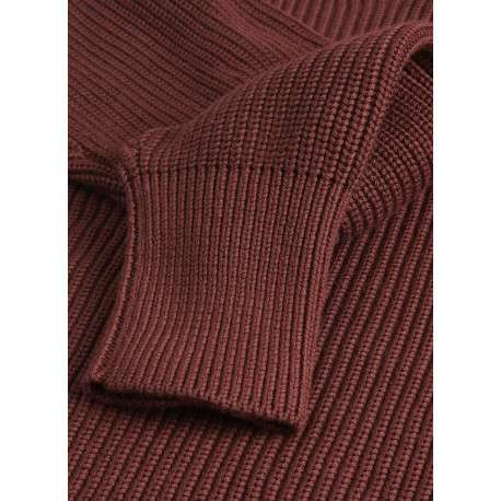 Pull en coton bordeaux uni en maille tricotée à coupe droite et col rond - Image 4