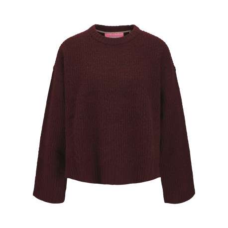 Pull bordeaux uni en maille avec une coupe oversize et un col rond